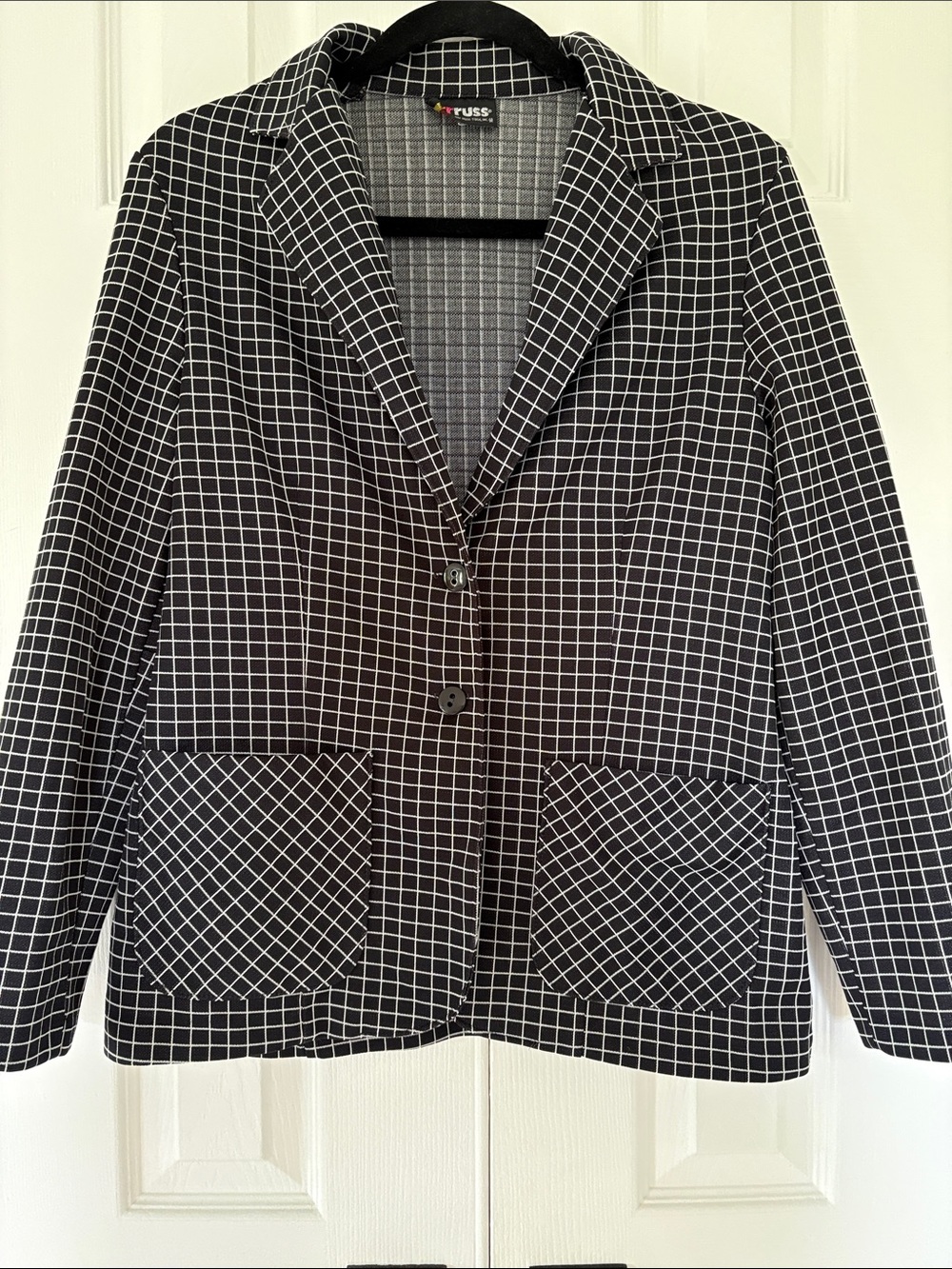 Vintage Russ Black and White Grid Blazer